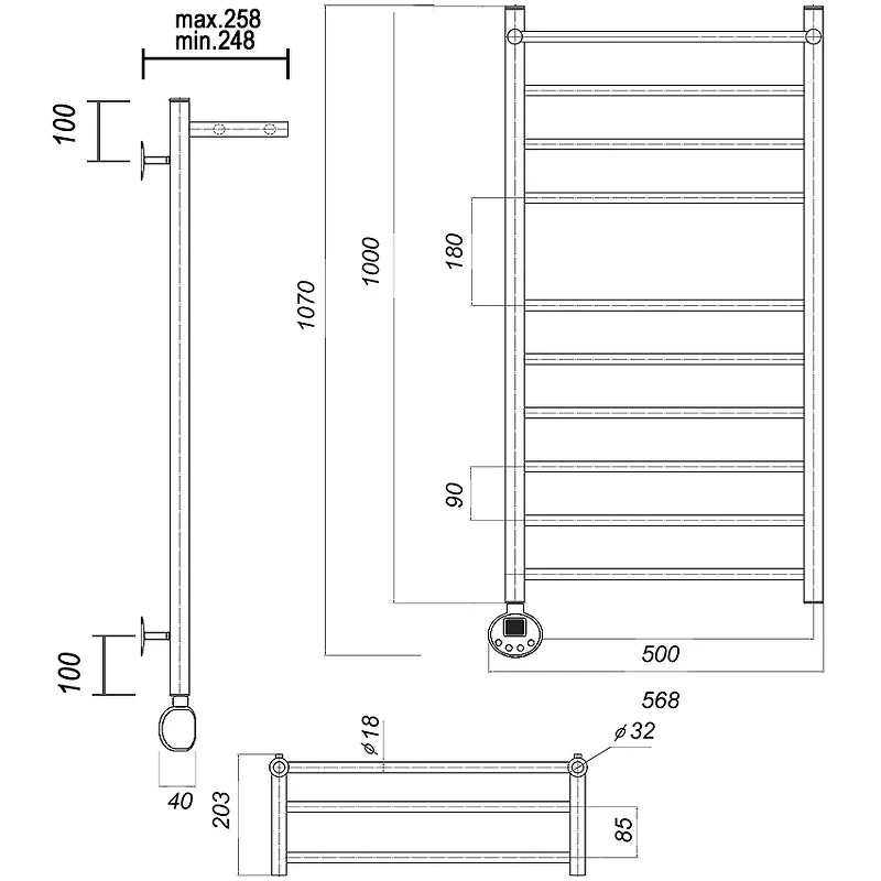 Электрический полотенцесушитель Domoterm Медея сп П10 500x1000 EL с полкой Хром нержавеющая сталь