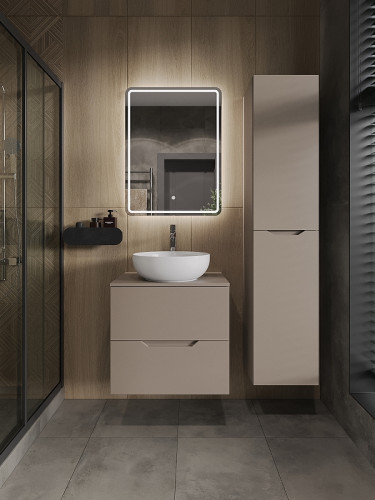 Тумба с раковиной Orange Line 60 Li-60TuLMDF+B07-420W подвесная Латте матовый МДФ / ЛДСП