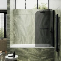 Шторка для ванны Maybah Glass MGV-792-6 800х1400 поворотная на монопетле с полотенцедержателем Черный стекло графитовое матовое