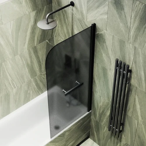 Шторка для ванны Maybah Glass MGV-792-6 800х1400 поворотная на монопетле с полотенцедержателем Черный стекло графитовое матовое