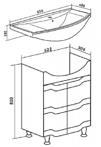 Тумба под раковину Runo Стиль 65 УТ000002338 Белая МДФ / ЛДСП
