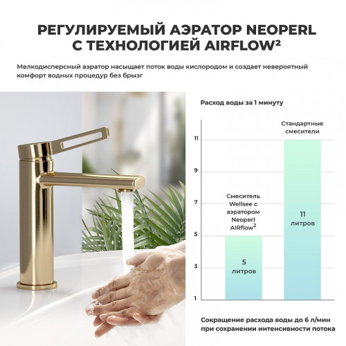 Смеситель для раковины Wellsee ONCE! and forever 182403000 цвет Золото