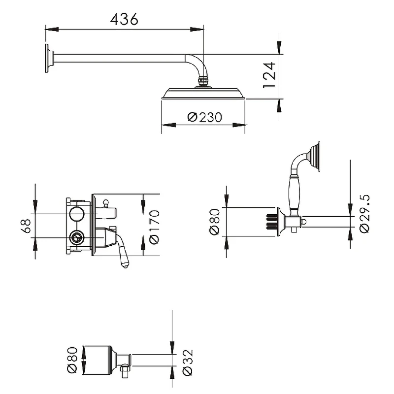 Душевая система Rose R02E R0235E Золото