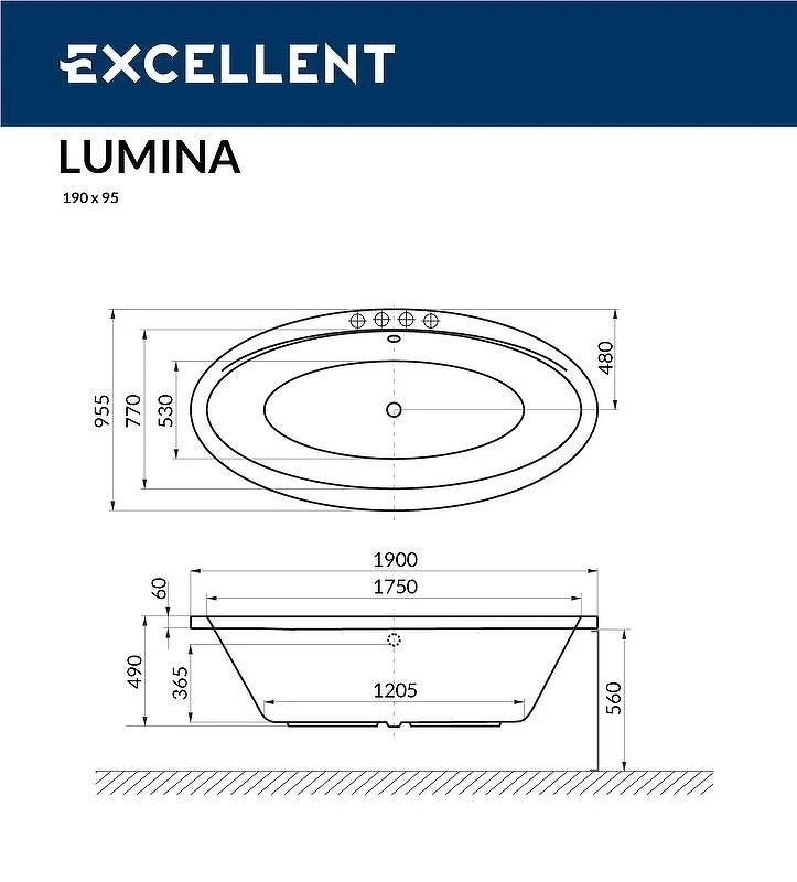 Акриловая ванна Excellent Lumina 190x95 WAEX.LUM19.RELAX.BR с гидромассажем