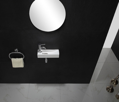 Раковина CeramaLux 38 9048FR Белая фаянс подвесная, накладная