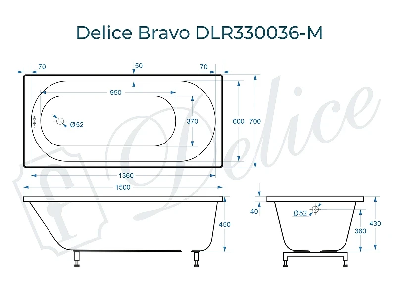 Ванна из искусственного камня Delice Bravo 150х70 DLR330036-M цвет Белый