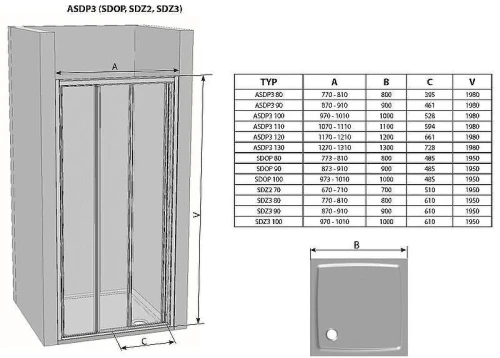 Душевая дверь Ravak Supernova ASDP3-110 00VD01R2ZG профиль Белый стекло Grape