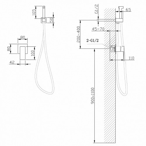 Гигиенический душ со смесителем Abber Daheim AF8225 Хром латунь на стену