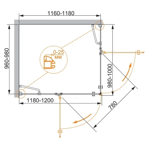 Душевой уголок Cezares Verona 120x100 L VERONA-W-AH-2-120/100-P-Cr-L профиль Хром стекло рифленое