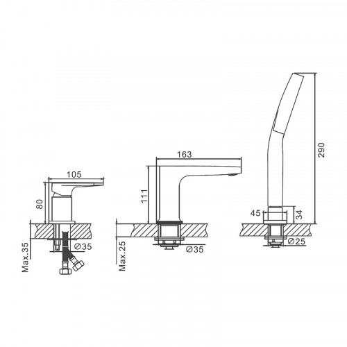Смеситель на борт ванны Belz B713-3 B66713-3 цвет Оружейная сталь