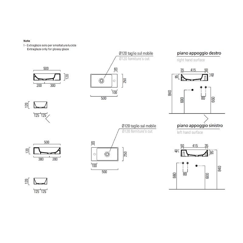 Раковина GSI Kube X 50 9486111 Белая фаянс подвесная, накладная