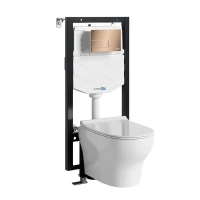Комплект унитаза с инсталляцией WasserKRAFT Vils 56TLT.010.ME.RG04.H001 цвет Белый с сиденьем Микролифт и клавишей смыва цвет Розовое золото