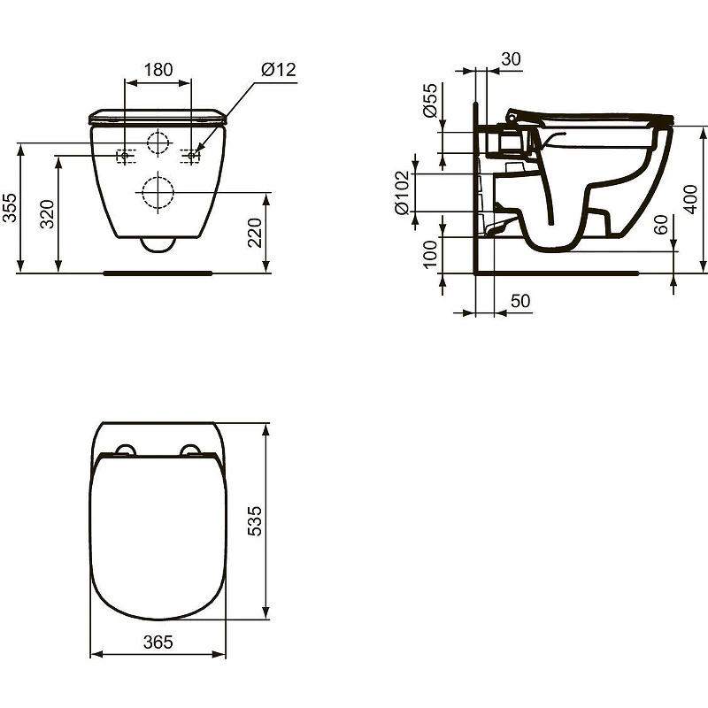 Комплект унитаза с инсталляцией Ideal Standard Tesi Rimless TT00003/121AC с сиденьем Микролифт и Белой клавишей смыва фарфор подвесной