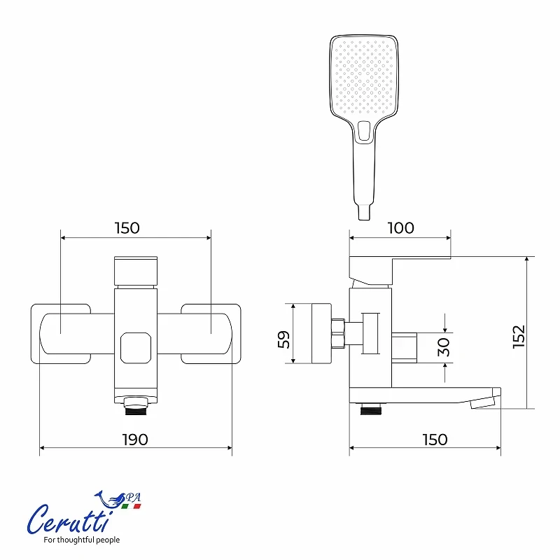 Смеситель для ванны Ceruttispa Клелия (Clelia) VMB CT12064 12064 цвет Черный матовый