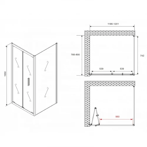 Душевой уголок Abber Sonnenstrand 120x100 AG07120B-S100B профиль Черный стекло прозрачное