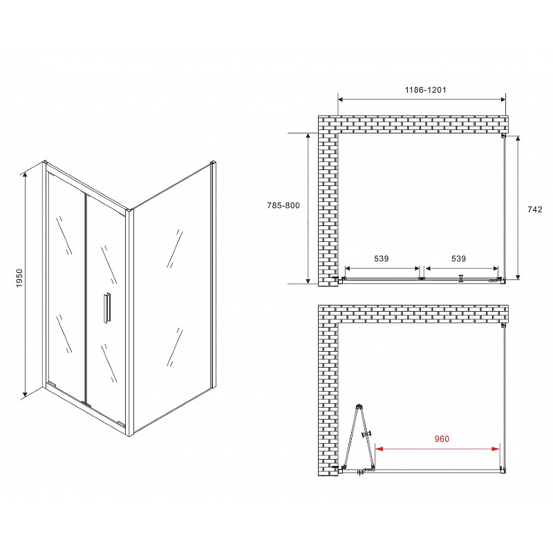Душевой уголок Abber Sonnenstrand 120x100 AG07120B-S100B профиль Черный стекло прозрачное
