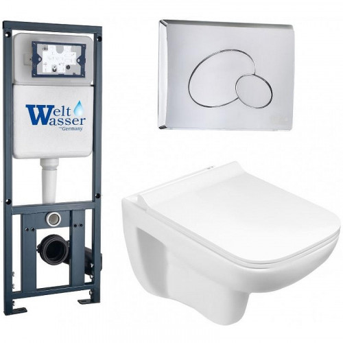 Комплект унитаза с инсталляцией WeltWasser MARBERG 410 + KEHLBACH 004 GL-WT + MAR 410 RD-CR 10000006481 цвет Белый глянцевый с сиденьем Микролифт и клавишей смыва цвет Хром