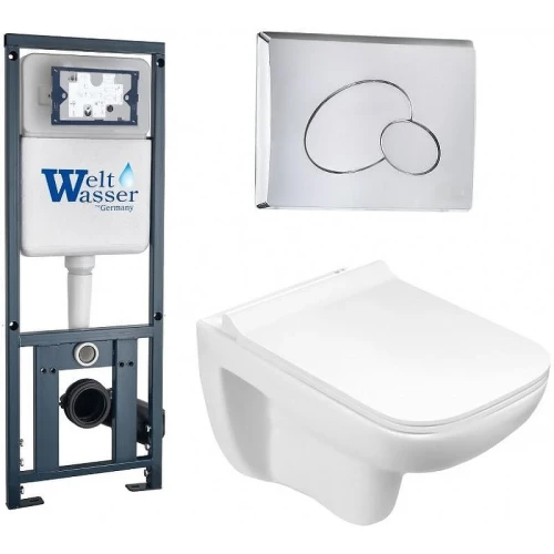 Комплект унитаза с инсталляцией WeltWasser MARBERG 410 + KEHLBACH 004 GL-WT + MAR 410 RD-CR 10000006481 цвет Белый глянцевый с сиденьем Микролифт и клавишей смыва цвет Хром
