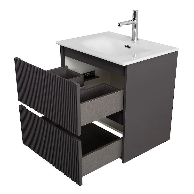 Тумба с раковиной BelBagno Uno 60 UNO-600-2C-SO-GSO+Eco 60 CZR-8073-60 подвесная цвет Темно-серый матовый