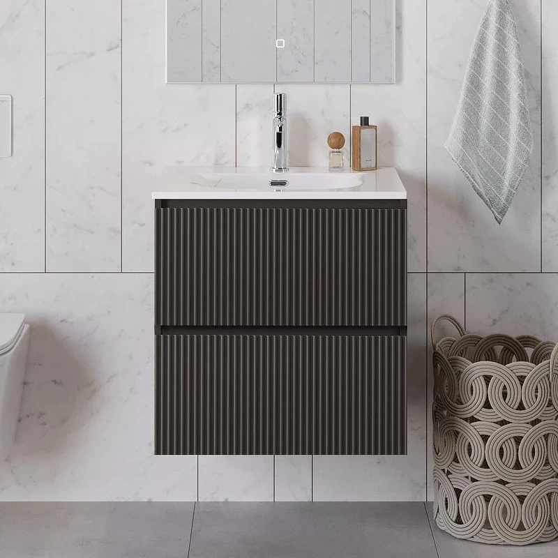 Тумба с раковиной BelBagno Uno 60 UNO-600-2C-SO-GSO+Eco 60 CZR-8073-60 подвесная цвет Темно-серый матовый
