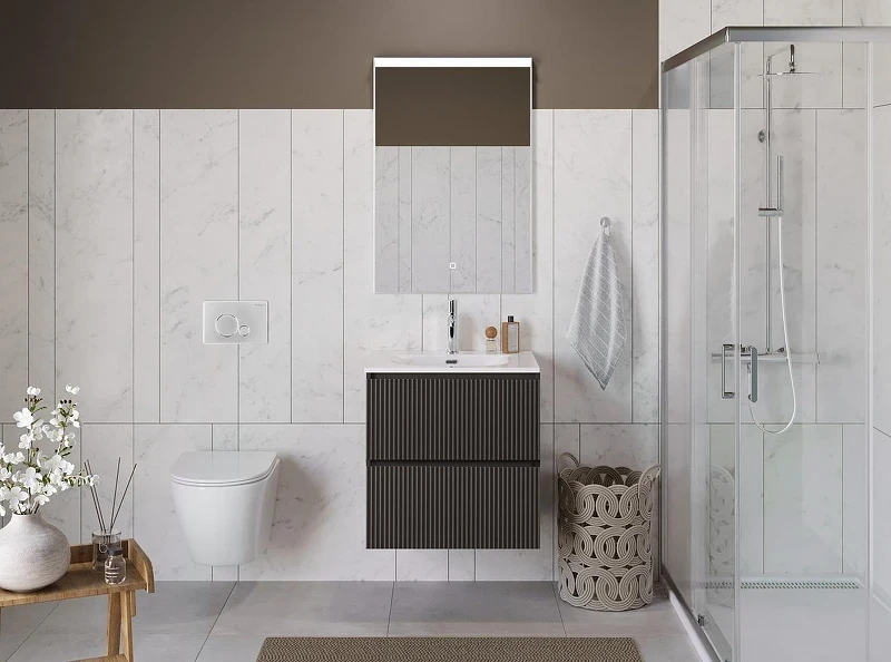Тумба с раковиной BelBagno Uno 60 UNO-600-2C-SO-GSO+Eco 60 CZR-8073-60 подвесная цвет Темно-серый матовый