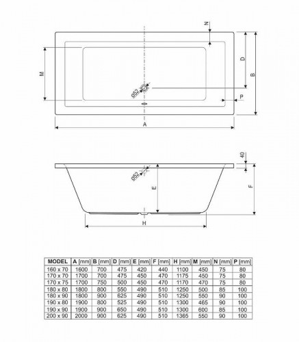 Акриловая ванна Cezares Plane 200x90 PLANE-200-90-49-W37 без гидромассажа
