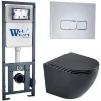 Комплект унитаза с инсталляцией WeltWasser MARBERG 410 + MERZBACH 043 MT-BL + MAR 410 SE-CR 10000011353 цвет Черный матовый с сиденьем Микролифт и клавишей смыва цвет Хром