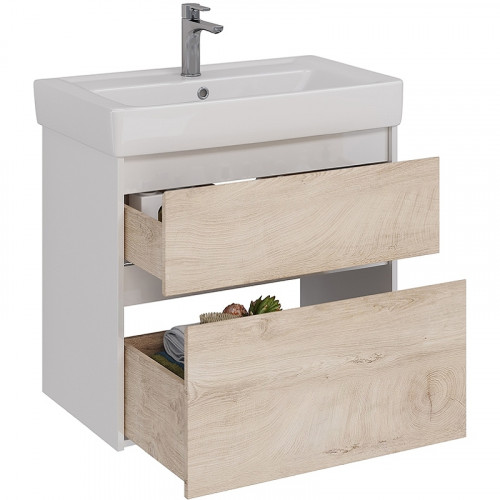 Тумба под раковину Lemark Combi 80 LM03C80T-dub подвесная Дуб кантри Белый глянец МДФ / ЛДСП
