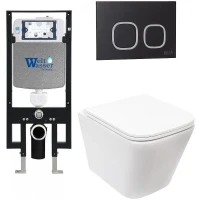 Комплект унитаза с инсталляцией WeltWasser AMBERG 497 + GELBACH 043 MT-WT + AMBERG RD-BL 10000011891 цвет Белый матовый с сиденьем Микролифт и клавишей смыва цвет Черный