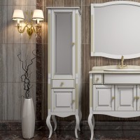 Шкаф пенал Opadiris Лаура 44 L Z0000006525 Белый с золотой патиной ручки Swarovski Золото МДФ / ЛДСП, массив дерева, стекло
