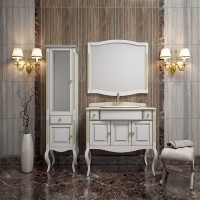 Шкаф пенал Opadiris Лаура 44 L Z0000006525 Белый с золотой патиной ручки Swarovski Золото МДФ / ЛДСП, массив дерева, стекло