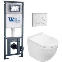Комплект унитаза с инсталляцией WeltWasser MARBERG 410 + HEIMBACH 043 GL-WT + MAR 410 RD GL-WT 10000012157 цвет Белый глянцевый с сиденьем Микролифт и клавишей смыва цвет Белый глянцевый