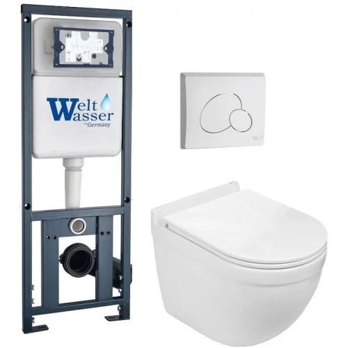 Комплект унитаза с инсталляцией WeltWasser MARBERG 410 + HEIMBACH 043 GL-WT + MAR 410 RD GL-WT 10000012157 цвет Белый глянцевый с сиденьем Микролифт и клавишей смыва цвет Белый глянцевый