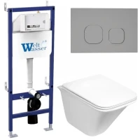 Комплект унитаза с инсталляцией WeltWasser BAMBERG 460 + ROTBACH 004 GL-WT + BAMBERG CR 10000012962 цвет Белый глянцевый с сиденьем Микролифт и клавишей смыва цвет Хром