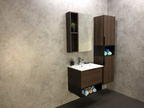 Шкаф пенал Comforty Франкфурт 40 00004150535 подвесной Дуб шоколадно-коричневый Черный матовый МДФ / ЛДСП