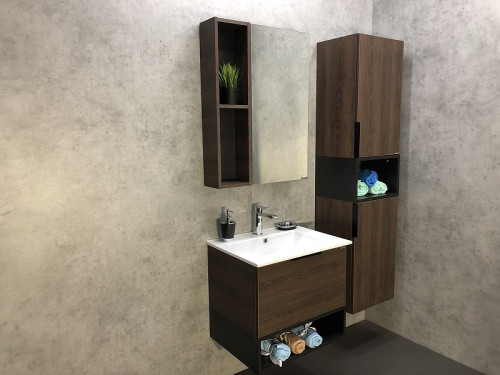 Шкаф пенал Comforty Франкфурт 40 00004150535 подвесной Дуб шоколадно-коричневый Черный матовый МДФ / ЛДСП