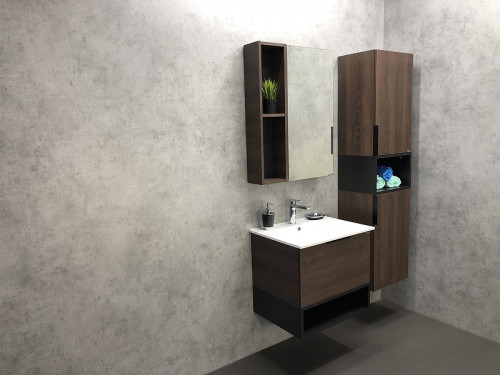 Шкаф пенал Comforty Франкфурт 40 00004150535 подвесной Дуб шоколадно-коричневый Черный матовый МДФ / ЛДСП