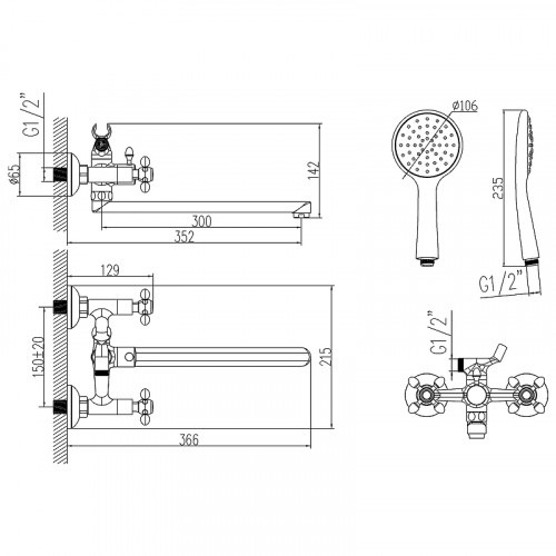 Смеситель для ванны Lemark Vista LM7651C универсальный Хром латунь на стену