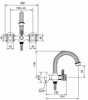Смеситель для ванны Cezares Olimp VD OLIMP-VD-02-O Бронза латунь на стену