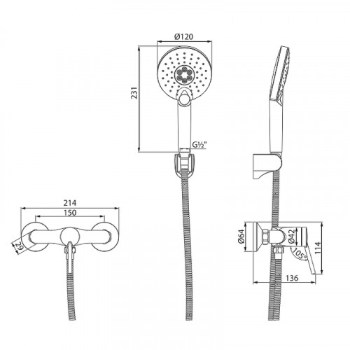 Смеситель для душа Lemark Minima LM3803C Хром латунь на стену