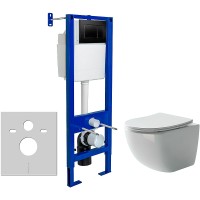 Комплект унитаза Ceramicanova Forma CN3009 с инсталляцией Berges Atom 410 040332 с сиденьем Микролифт и Черной матовой клавишей смыва фарфор подвесной