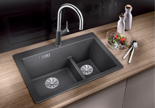 Кухонная мойка Blanco Pleon 6 Split 521690 Темная скала искусственный камень (литьевой мрамор) встраиваемый