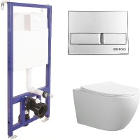 Комплект унитаза Ceruttispa Orlter Aria Tornado CT9955 с инсталляцией Berges Novum L3 040213 с сиденьем Микролифт и клавишей смыва Хром фарфор подвесной