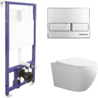 Комплект унитаза Ceruttispa Orlter Aria Tornado CT9955 с инсталляцией Berges Novum L3 040213 с сиденьем Микролифт и клавишей смыва Хром фарфор подвесной
