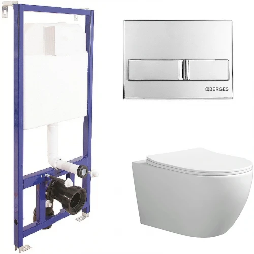 Комплект унитаза Ceruttispa Orlter Aria Tornado CT9955 с инсталляцией Berges Novum L3 040213 с сиденьем Микролифт и клавишей смыва Хром фарфор подвесной