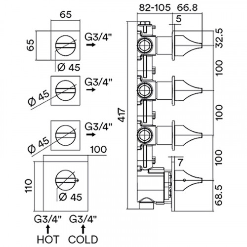Смеситель для душа Bossini Apice Z035205.030 с термостатом Хром латунь встраиваемый