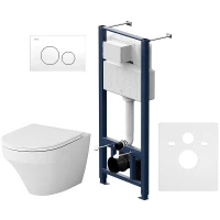 Комплект унитаза с инсталляцией AM.PM Inspire FlashClean IS49001.501700 с сиденьем Микролифт и Белой клавишей смыва фарфор подвесной