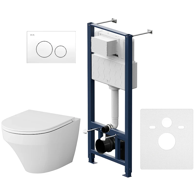 Комплект унитаза с инсталляцией AM.PM Inspire FlashClean IS49001.501700 с сиденьем Микролифт и Белой клавишей смыва фарфор подвесной