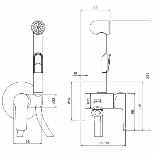 Гигиенический душ со смесителем Rossinka W25-51 Хром