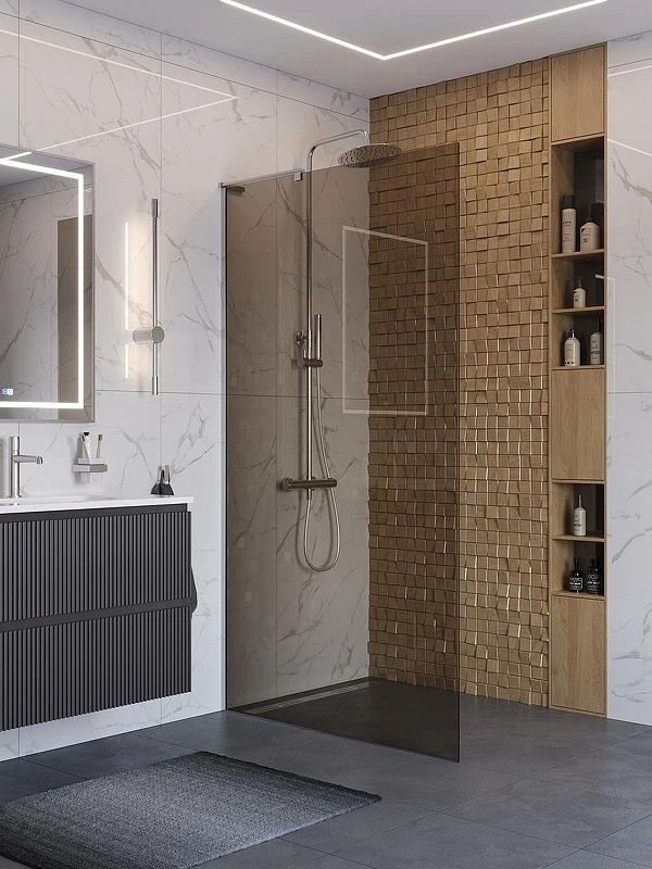 Душевая перегородка BelBagno Uno 100 UNO-L-1-TB-100-BR-Cr профиль Хром стекло тонированное